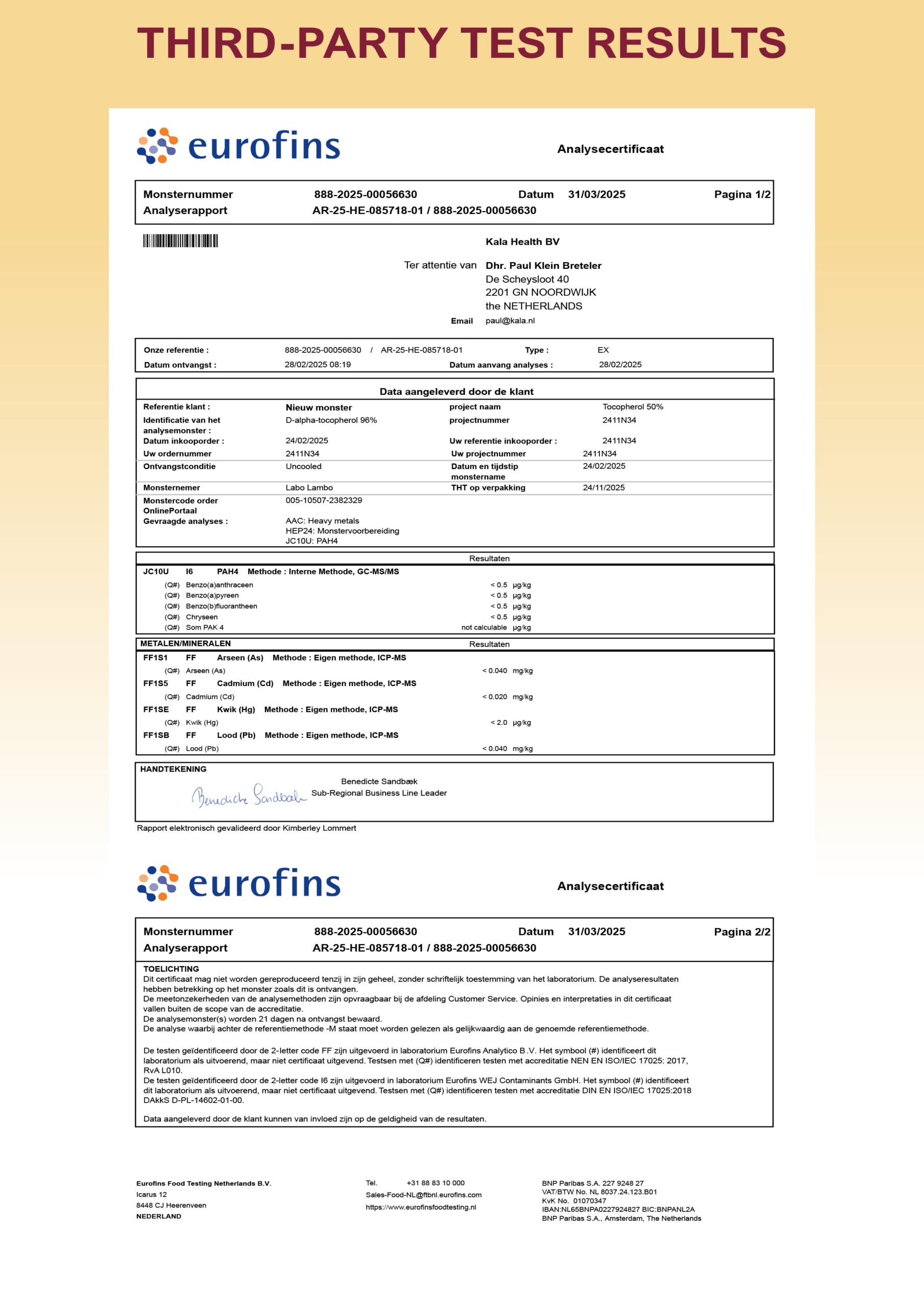 Vitamin E T8 Complete 7 Third party lab report of our Tocopherols used in the Vitamin E T8 Complete softgels by Kala Health