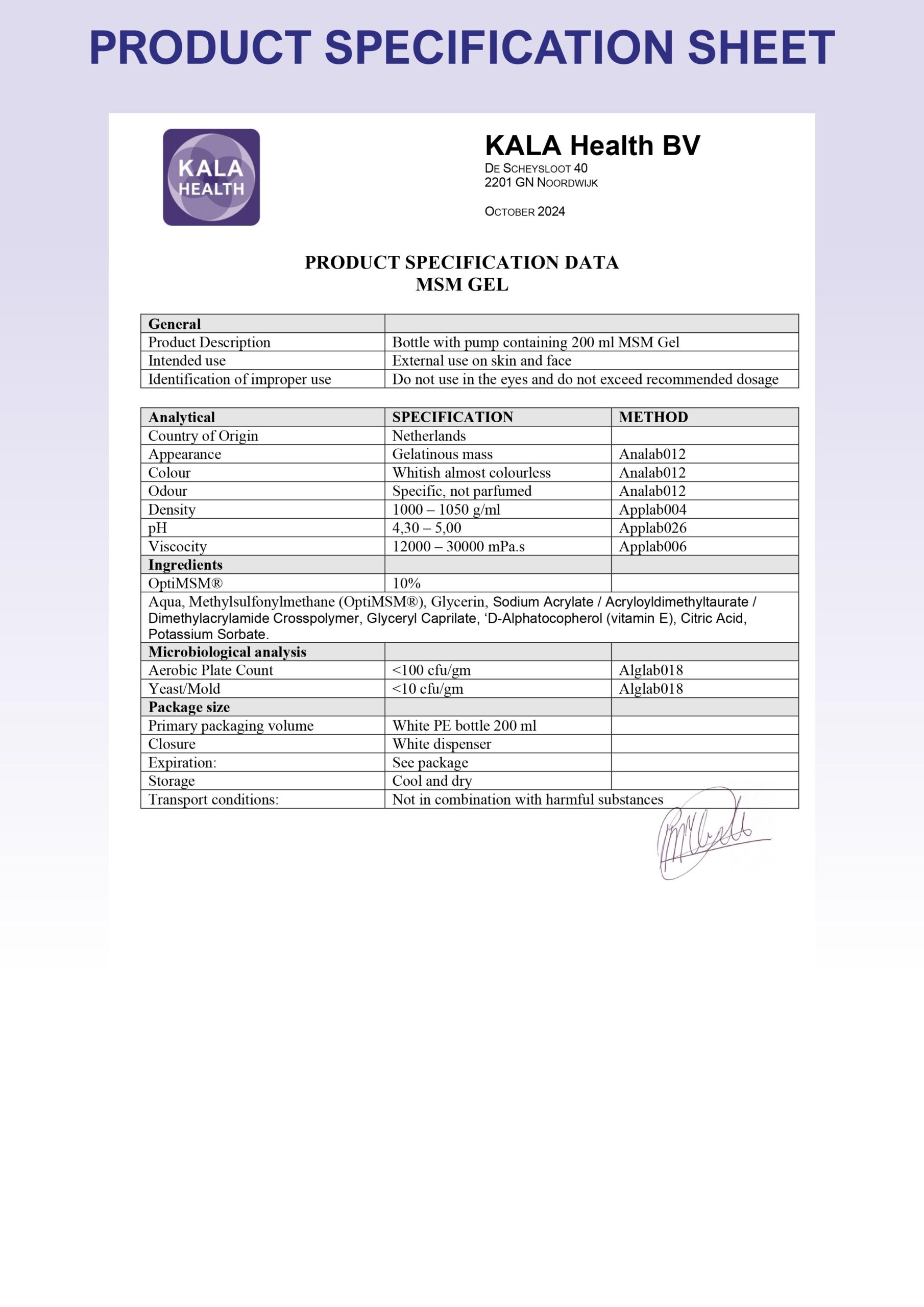 OptiMSM® Gel | Fragrance-free skin gel with 100% purified MSM