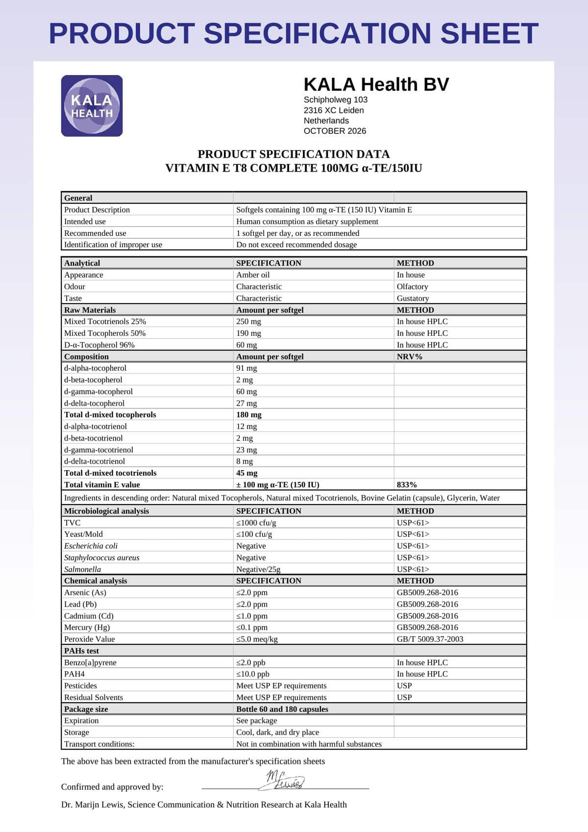 Vitamin E T8 Complete 6 product specification sheet vitamin E T8 complete softgels